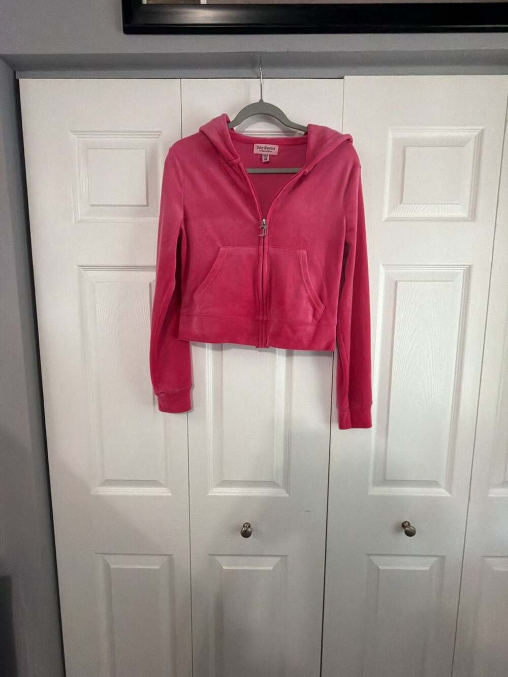 Juicy Couture Hot Pink Velour Rhinestone Zip-Up Hoodie